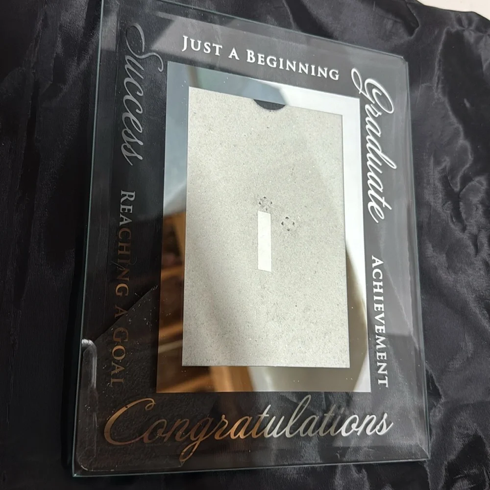 Graduation Photo Frame beveled glass with silver words of encouragement 9x7” EUC
